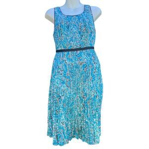 Ann Taylor blue floral Fit N Flare pleated knee length dress